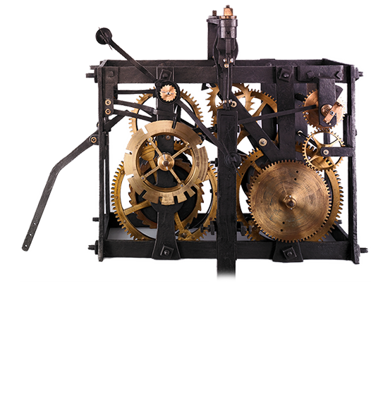Thomas Tompion was originally trained as a blacksmith and was admitted to the Worshipful Company of Clockmakers in London in 1671 as a "great-clockmaker", meaning that he was a maker of tower or turret clocks. This example, made about 1690, is one of only two that have survived. The other, which also bears a stamp revealing that Tompion obtained the steel from Sweden, will also to be displayed in this exhibition.
