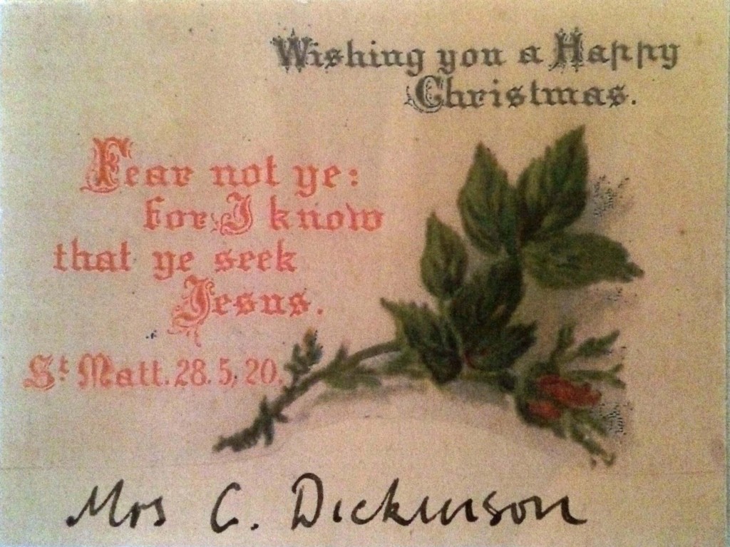 Here's your seat - (we know your name is not Mrs Dickinson - these were the placecards that were used in the mid 1800s.